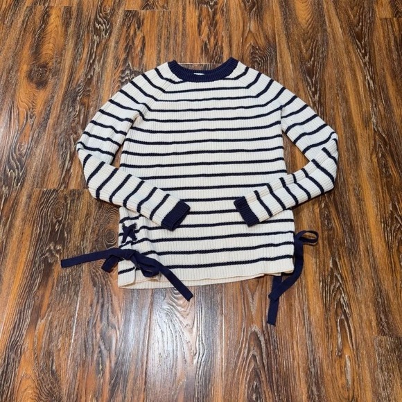 Motherhood Maternity Womens Size M Sweater Medium Striped Side Tie Navy Blue - Picture 1 of 7